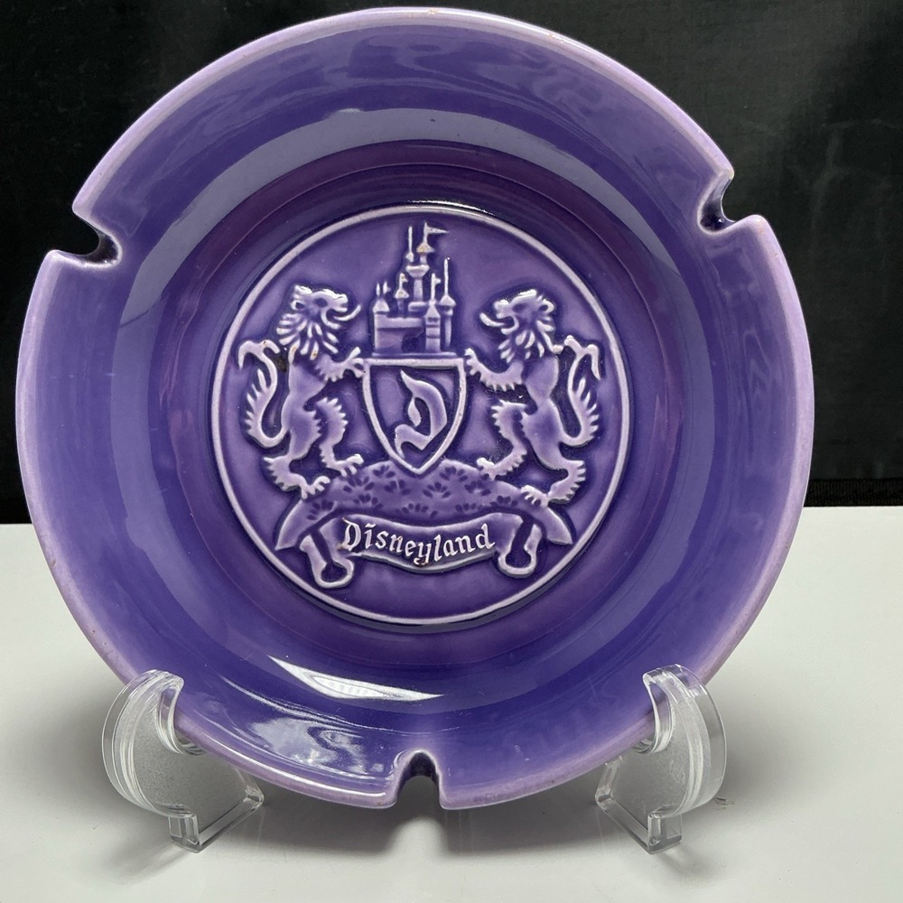 Vintage 1950's Rare Purple Disneyland Coat Of Arms Castle Crest Ceramic Ashtray